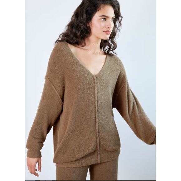 WILFRED FREE Hush Knit V Neck Sweater Shitake Chenille Plush Oversized Women's S - Picture 2 of 10